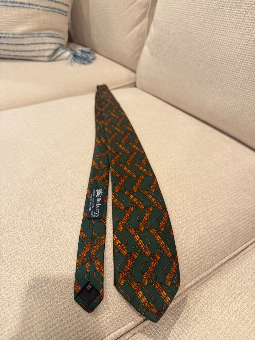 Burberry Green Silk Tie with Orange Gold Golf Bags
